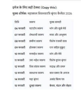 "Mahakal Shivnavratri Shringar List 2026"